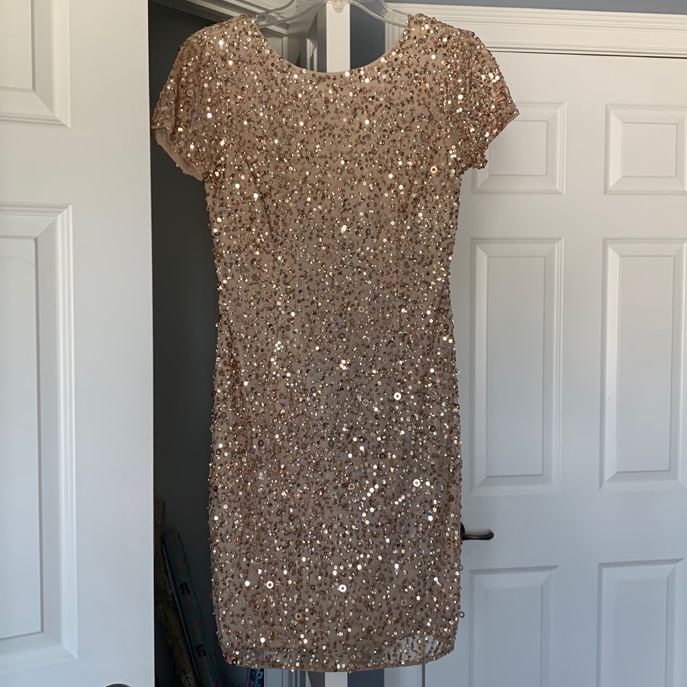 Adrianna Papell short gold sequin dress